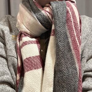 Nine West Burgundy and Cream Plaid Scarf